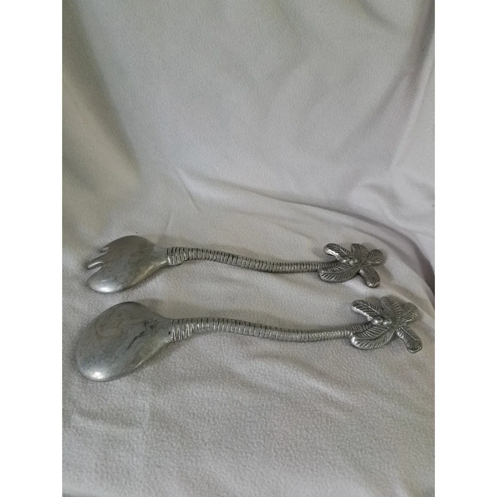 VTG Salad Serving Fork Spoon Palm Tree‎ Coconut Mariposa Heavy Cast Aluminum